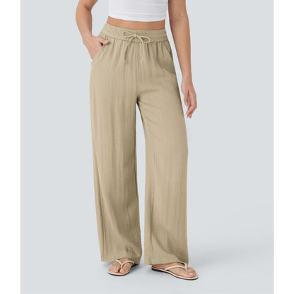 Linen-Feel High Waist Wide Leg Trousers