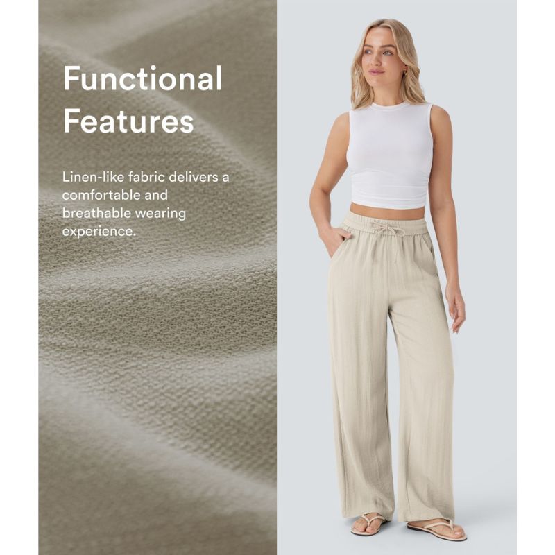 Linen-Feel High Waist Wide Leg Trousers