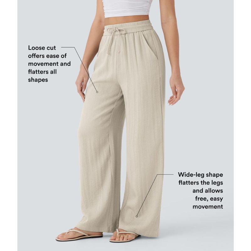 Linen-Feel High Waist Wide Leg Trousers