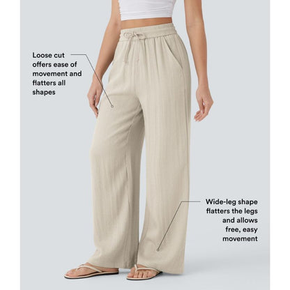Linen-Feel High Waist Wide Leg Trousers