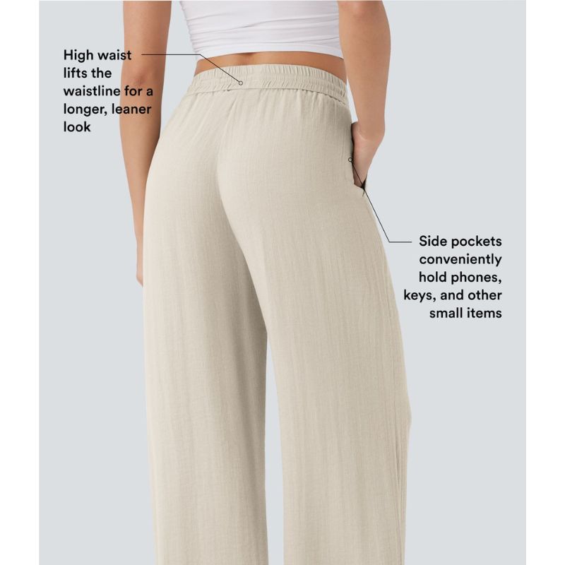 Linen-Feel High Waist Wide Leg Trousers