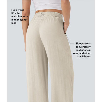 Linen-Feel High Waist Wide Leg Trousers