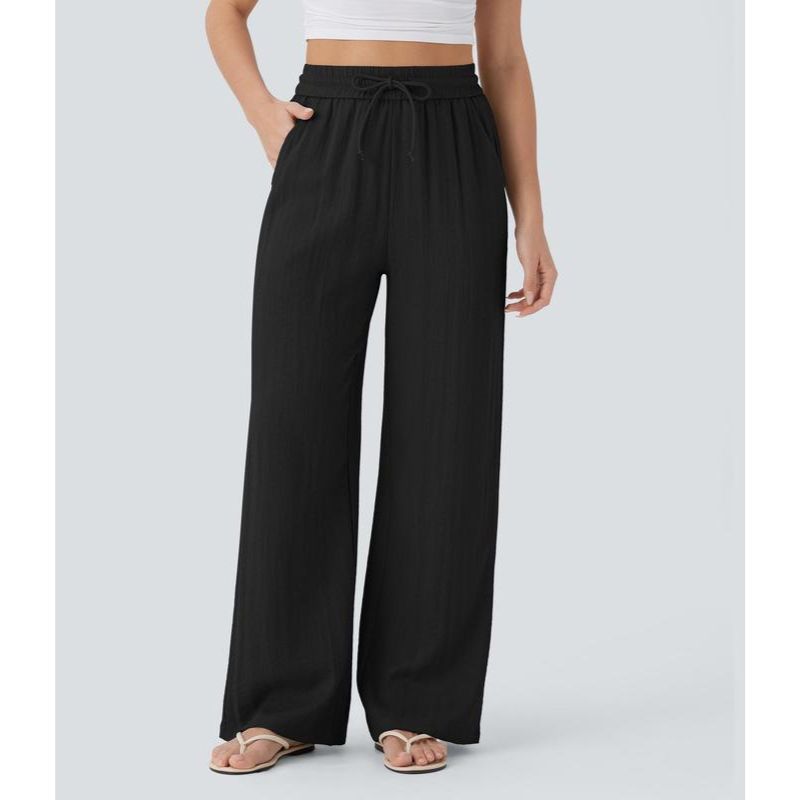 Linen-Feel High Waist Wide Leg Trousers