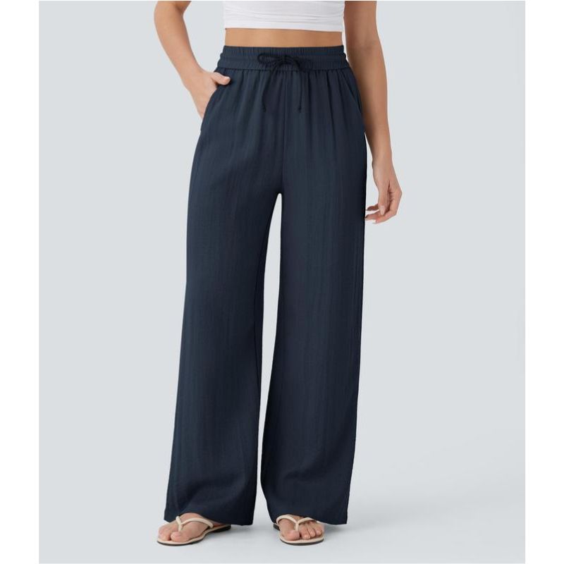 Linen-Feel High Waist Wide Leg Trousers