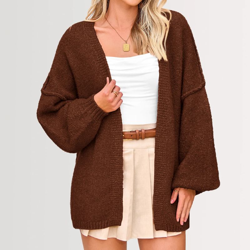Oversized Knit Cardigan – Cozy Fall Essential with Lantern Sleeves