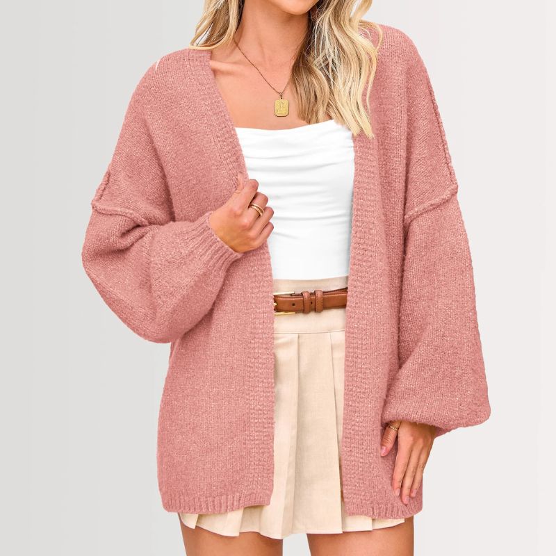 Oversized Knit Cardigan – Cozy Fall Essential with Lantern Sleeves