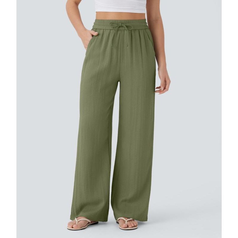 Linen-Feel High Waist Wide Leg Trousers
