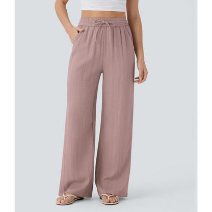 Linen-Feel High Waist Wide Leg Trousers