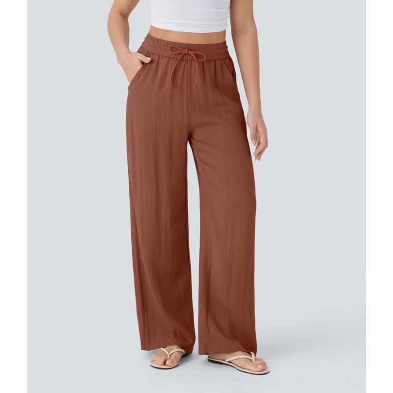 Linen-Feel High Waist Wide Leg Trousers
