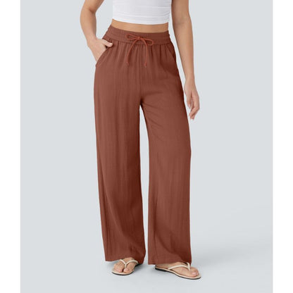 Linen-Feel High Waist Wide Leg Trousers
