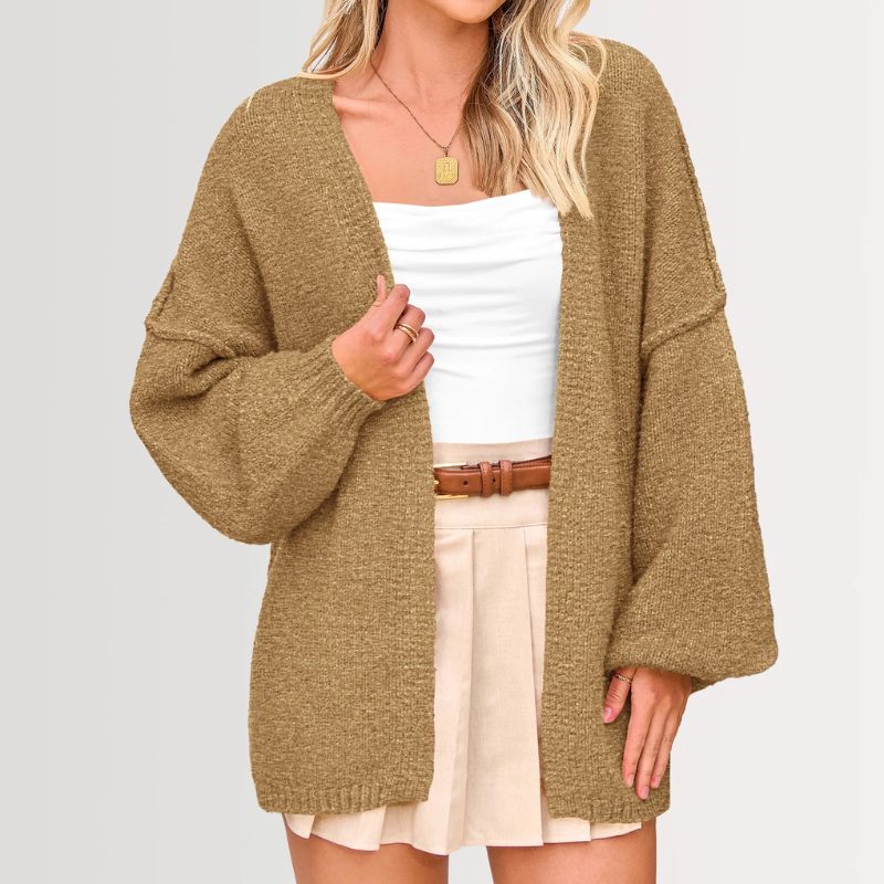 Oversized Knit Cardigan – Cozy Fall Essential with Lantern Sleeves