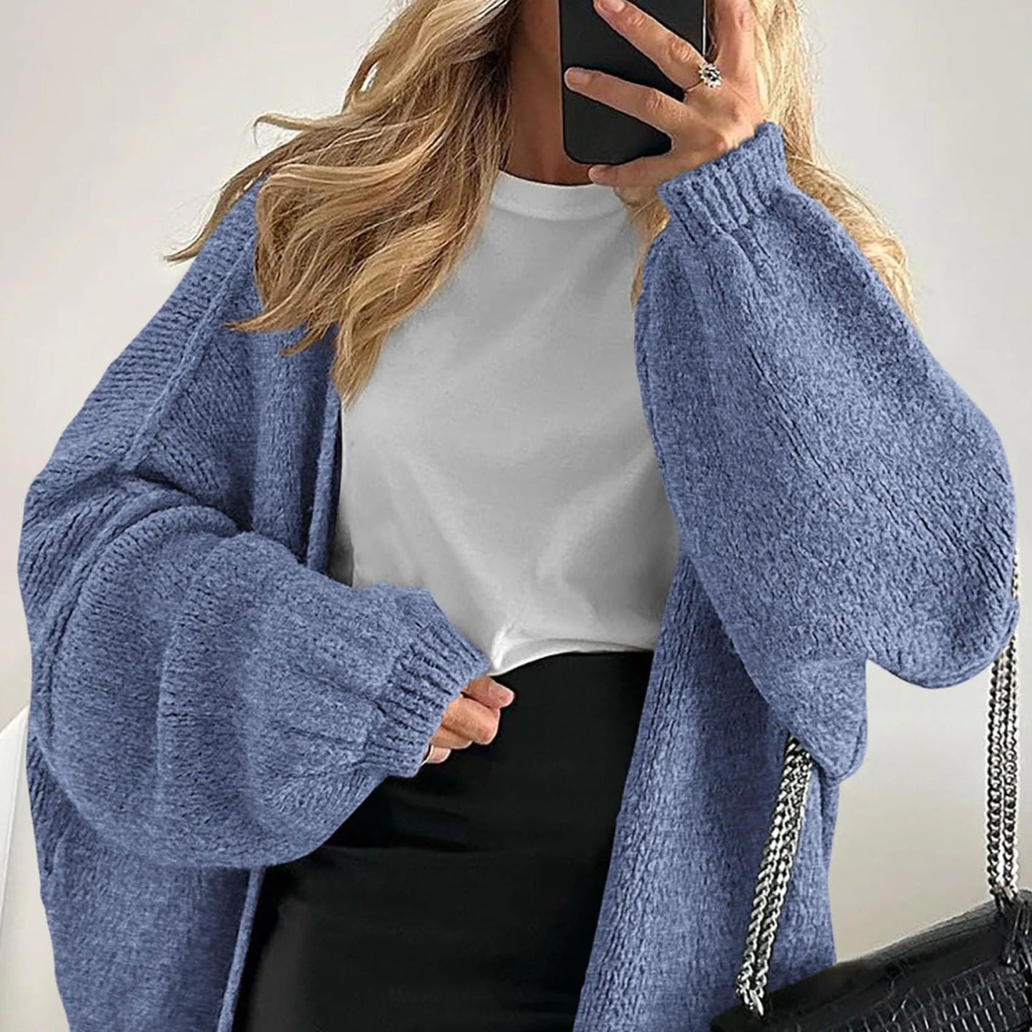 Oversized Knit Cardigan – Cozy Fall Essential with Lantern Sleeves